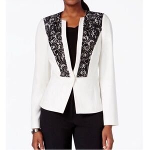 Laundry by Shelli Segal  Cream White Black Lace Blazer Jacket Size 16 NWT